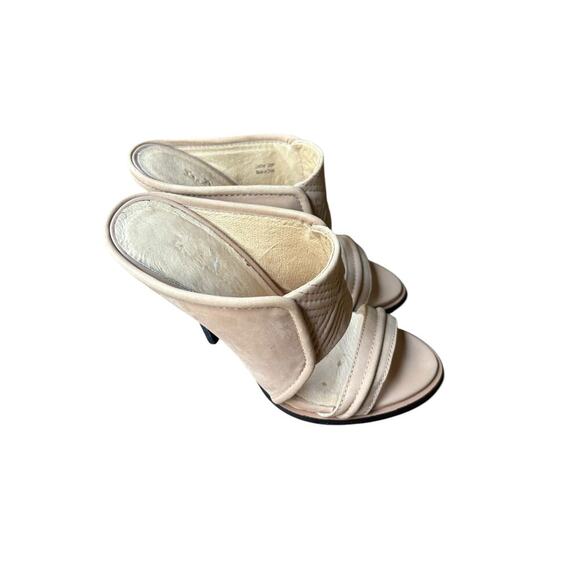 L.A.M.B. Gwen Stefani Tan Double Strap Leather Mule Stiletto Open Toe Heels - 6 - Picture 3 of 12